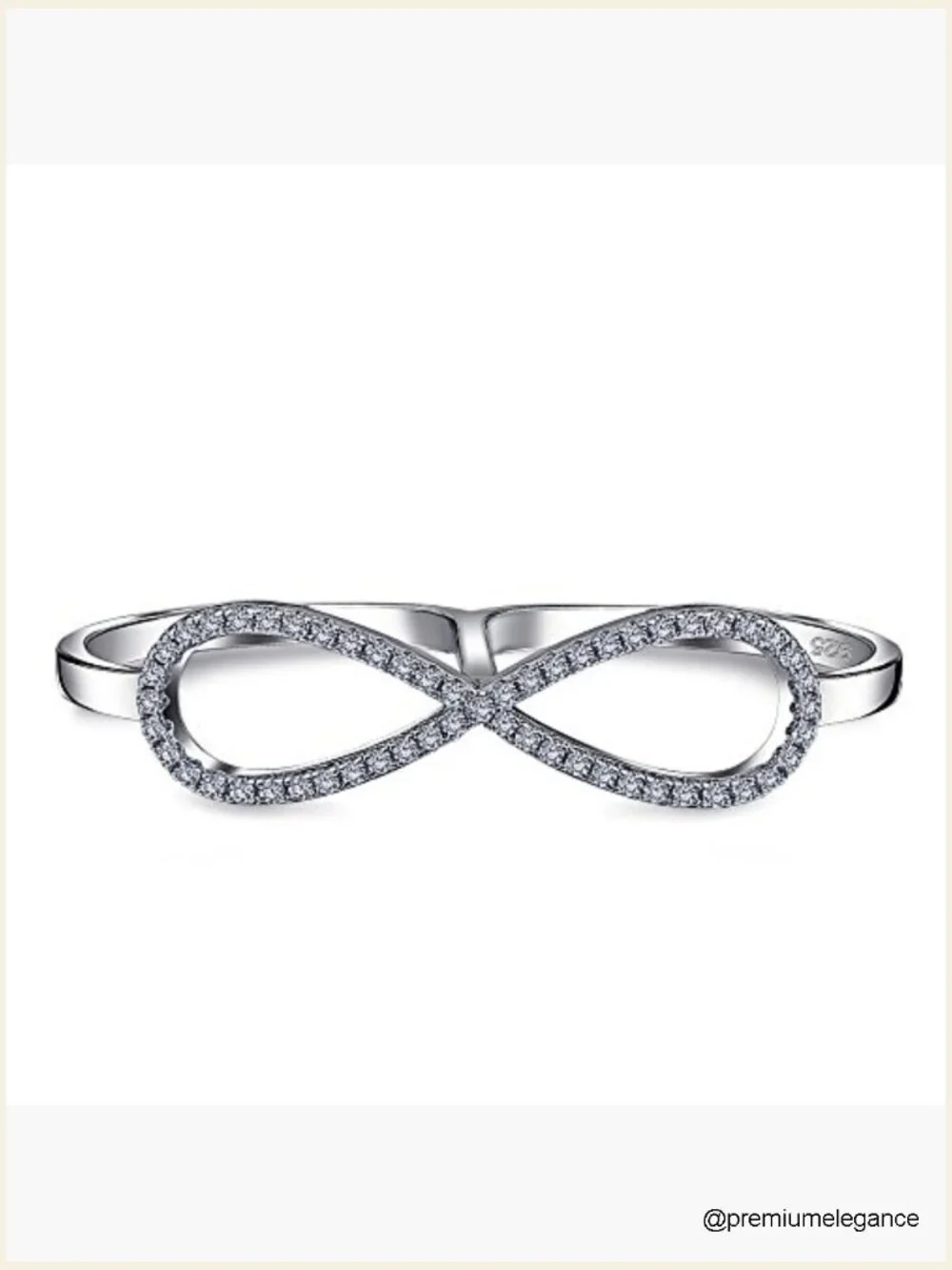 Sterling Silver Infinity Double Finger Swirl CZ Statement Ring Size 8
